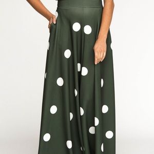 Ball Skirt Green with White Dots